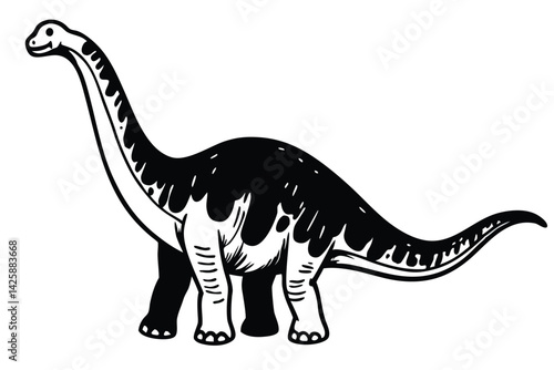 Vector Illustration of a Cartoon Brontosaurus Dinosaur in Black and White Outline Style.