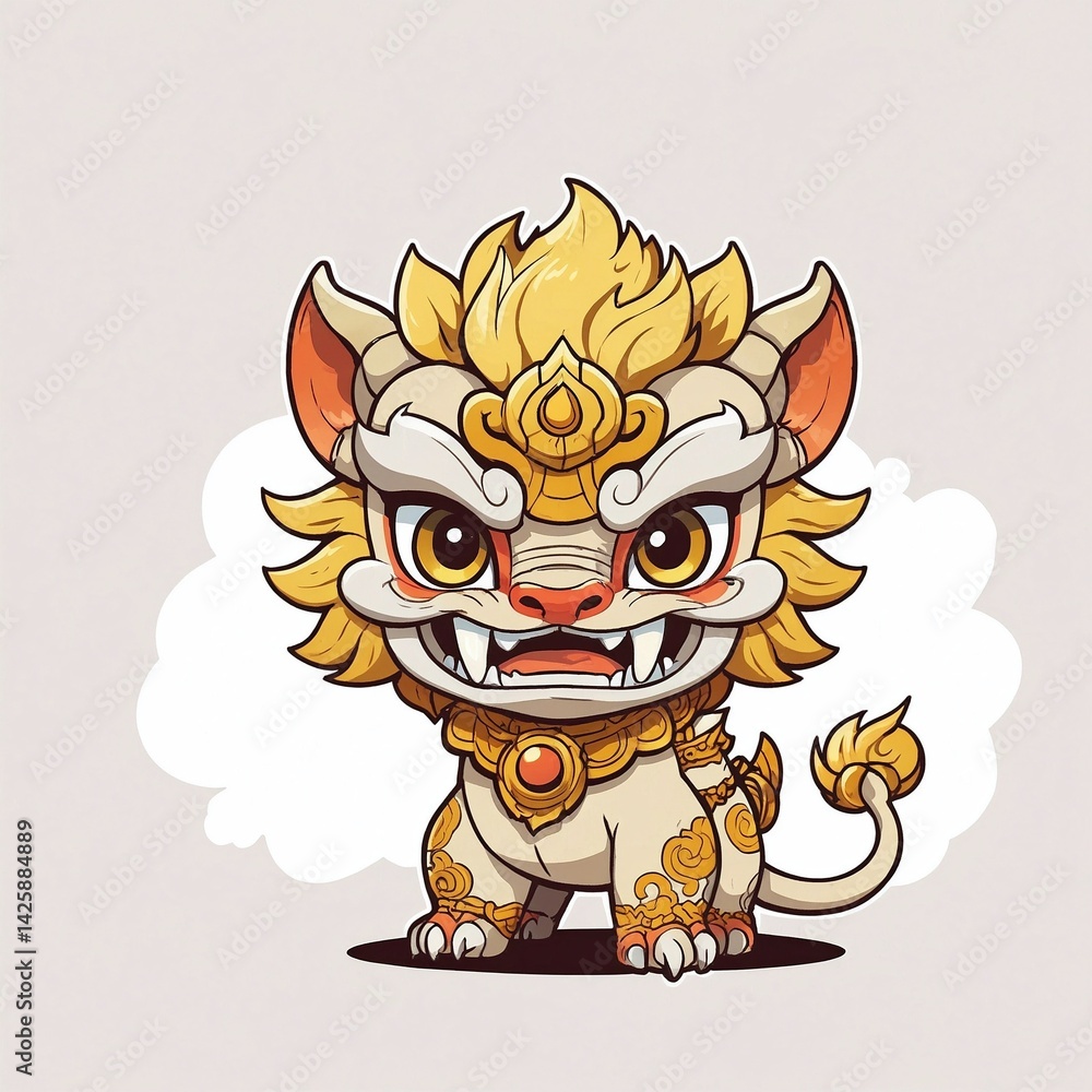 Fototapeta premium Chibi Lion Illustration: An adorable and whimsical chibi-style lion with striking features.