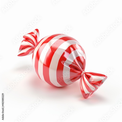 Red and white striped candy wrapped in a foil wrapper.