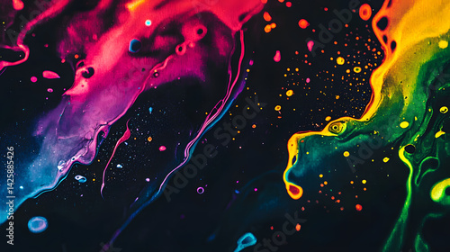 splash of deep red, blue, and green with streaks of white and gold across a canvas, giving an energetic, chaotic feel 