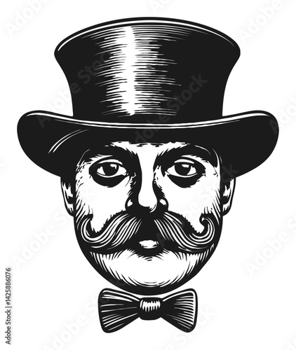 Vintage Hand-Drawn Illustration of a Distinguished Man with Mustache