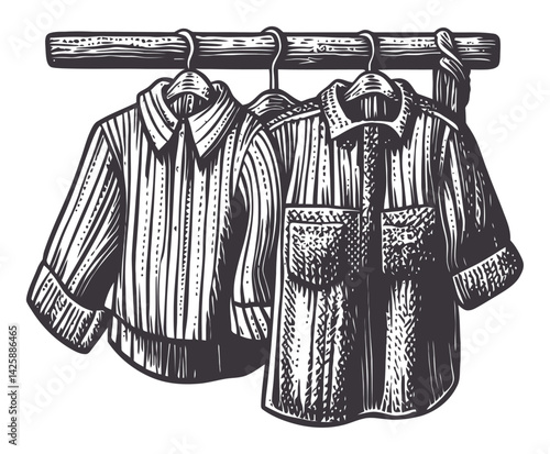 Vintage Hand Drawn Illustration of Two Different Shirts on Hanger