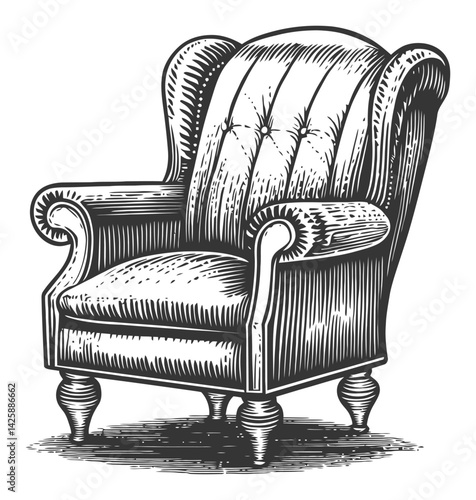 Vintage Hand-Drawn Illustration of Elegant Upholstered Armchair