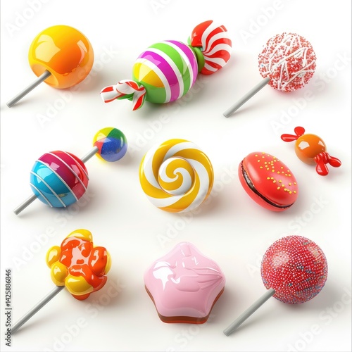 Colorful assortment of lollipops and hard candies.
