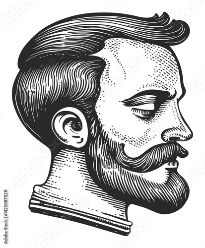 Hand-Drawn Illustration of a Vintage Male Portrait with Mustache