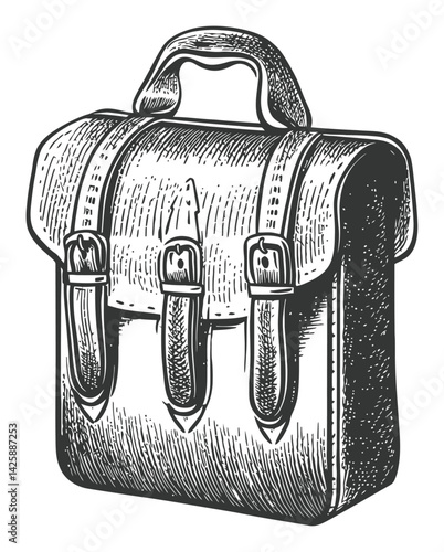 Vintage Hand-Drawn Illustration of a Classic Leather Satchel Bag