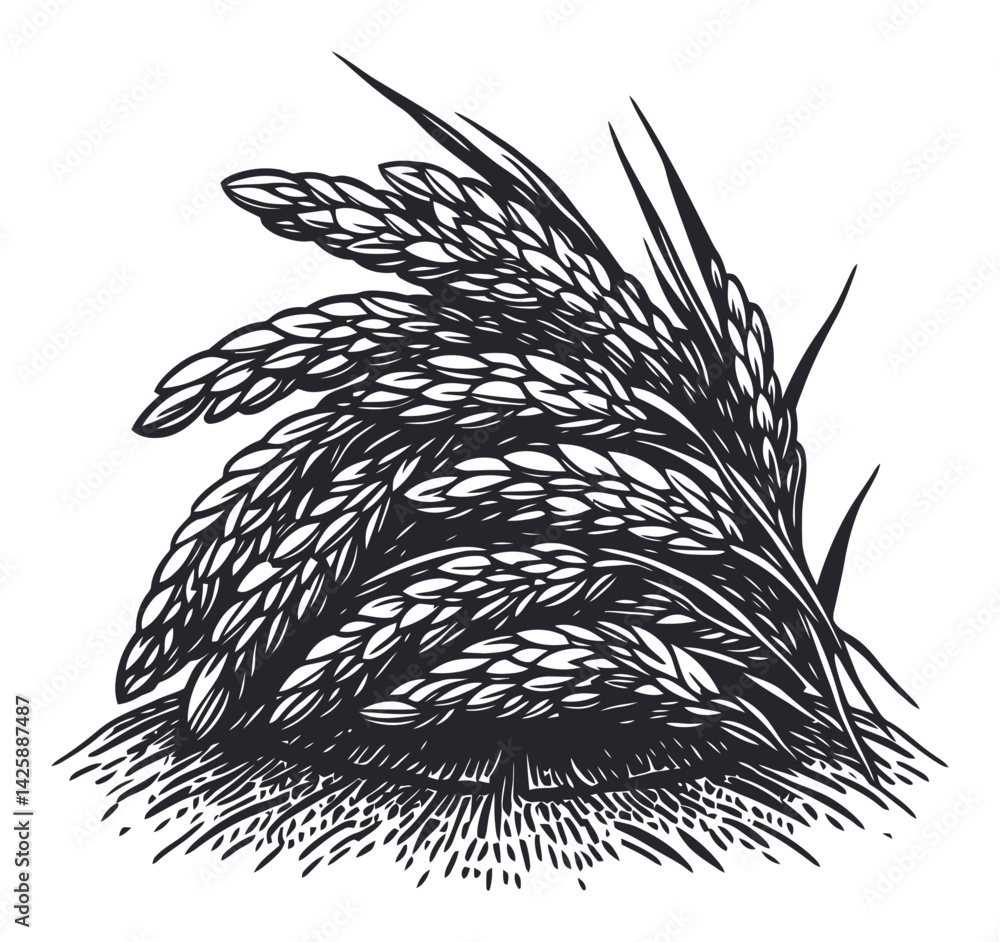 Obraz premium Detailed Hand-Drawn Illustration of Wheat Grain in Black and White