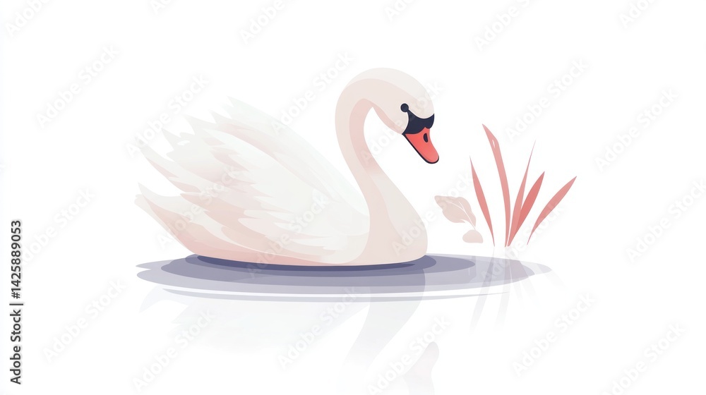 Fototapeta premium Elegant white swan gracefully floats on water