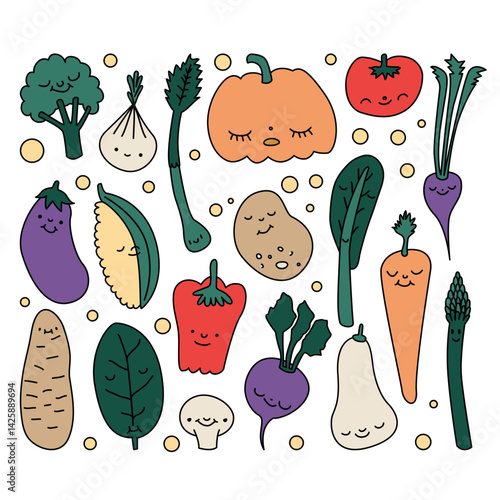Cute Vegetables with Faces Illustration