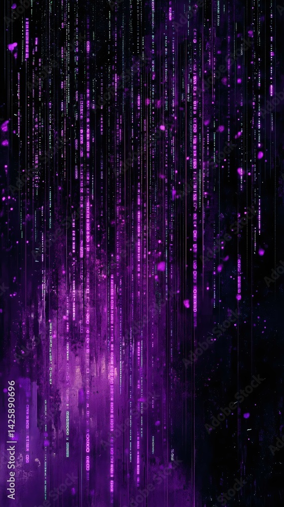 A vibrant digital background featuring cascading purple lines and binary code, perfect for technology and futuristic themes. A vibrant digital background featuring cascading purple lines and binary code, perfect for technology and futuristic themes.