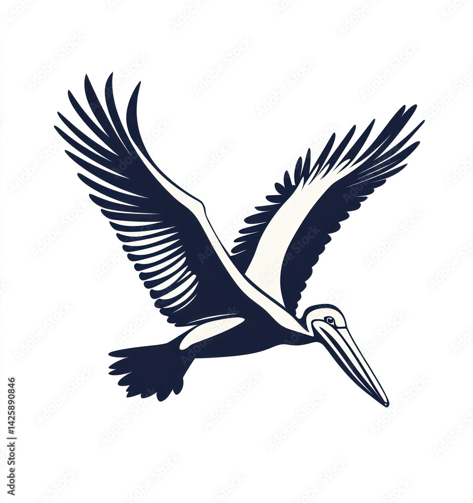 Obraz premium Pelican in flight, coastal background, nature illustration