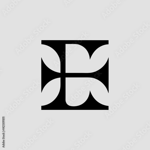 A black-and-white vector illustration of the letter E designed as an abstract symbol or icon—perfect for logos, branding, and modern graphic design projects.