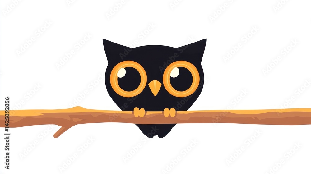 Cute black owl perched on a branch Cute black owl perched on a branch