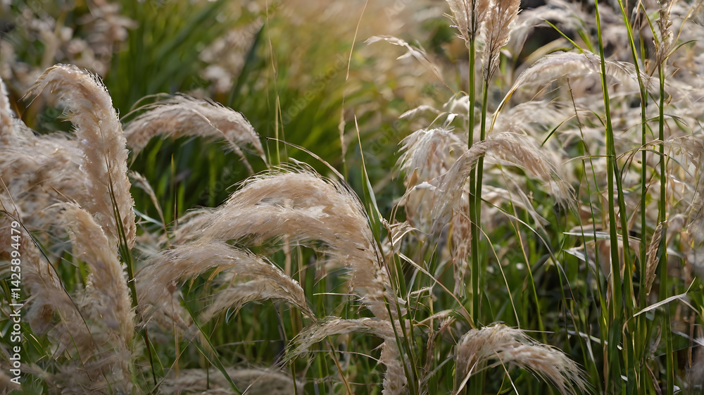 Close-up of fluffy ornamental grasses.