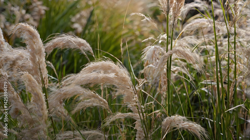 Obraz na płótnie Close-up of fluffy ornamental grasses. w salonie