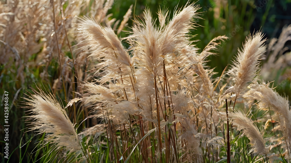 Close-up of fluffy ornamental grasses.