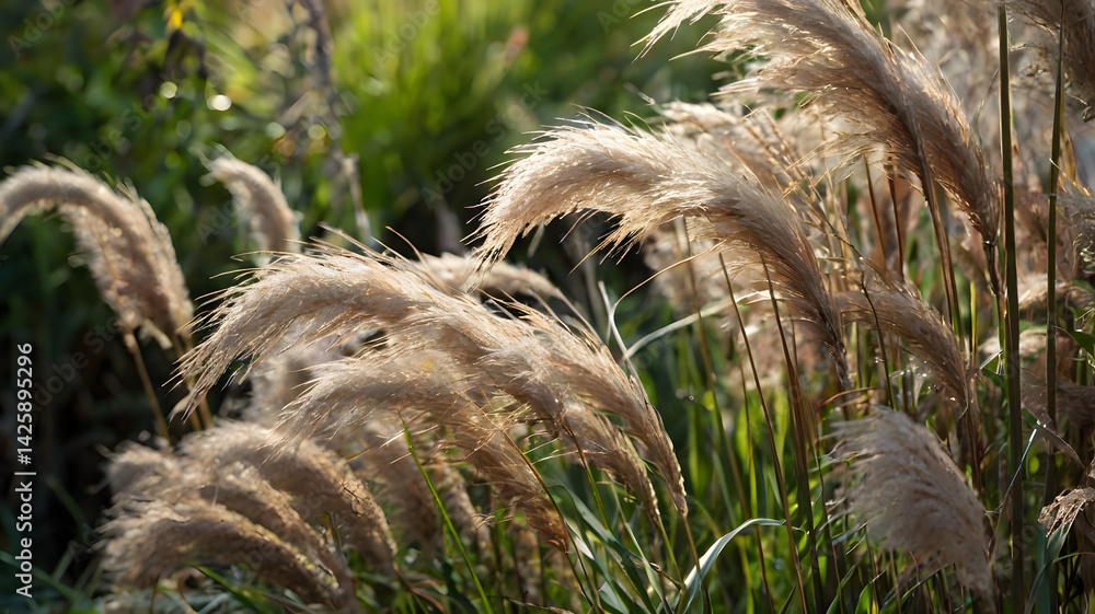 Close-up of fluffy ornamental grasses.