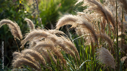 Obraz na płótnie Close-up of fluffy ornamental grasses. w salonie