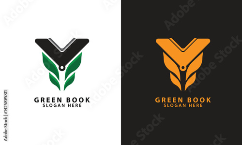 Book logo with leaf in negative space