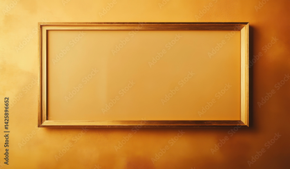 elegant empty rectangular frame against warm gold background creates sense of sophistication and simplicity. This minimalist design invites creativity and imagination
