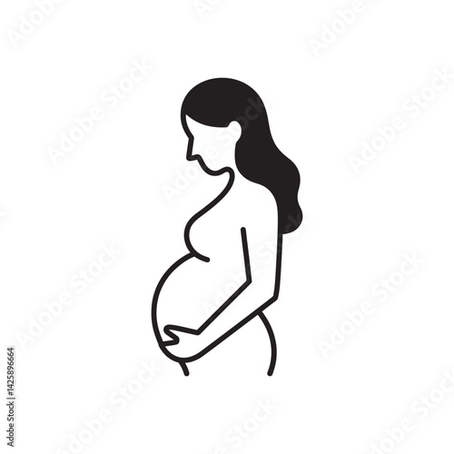 Black Silhouette of a Pregnant Woman with a Visible Baby Bump Representing Motherhood, Pregnancy, and Maternal Care for Parenting, Editable Vector Illustration Isolated on a White Background