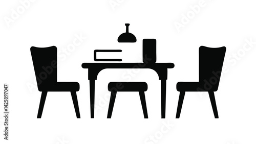 reading table with chairs black silhouette vector