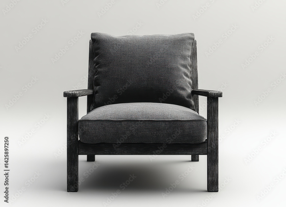 Fototapeta premium High-quality black cushioned wooden lounge chair isolated on a white background for modern interior design