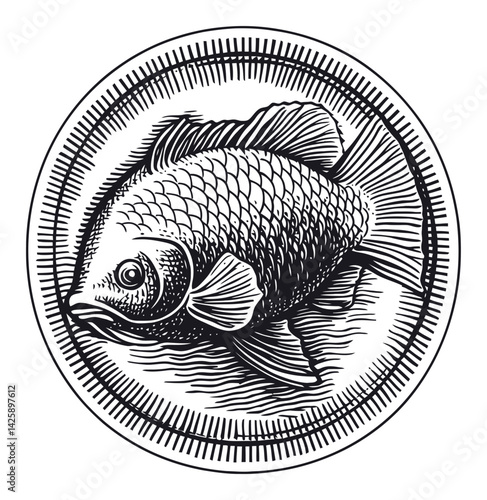 Hand-Drawn Illustration of a Fish in Vintage Style Engraving