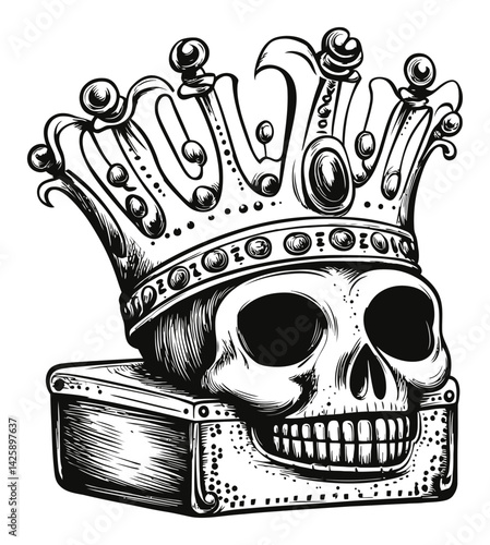 Hand-Drawn Illustration of a Skull with a Crown Design