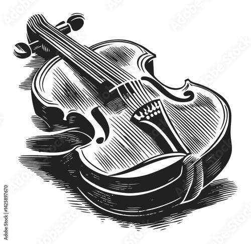 Hand-Drawn Illustration of a Classic Violin on a White Background