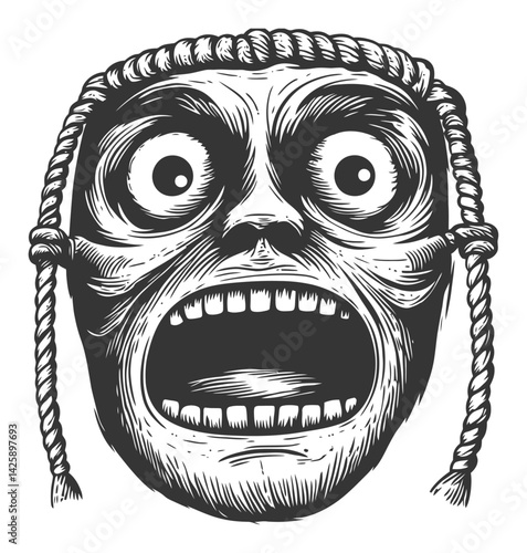 Scary Hand-Drawn Illustration of a Distorted Face with Expression