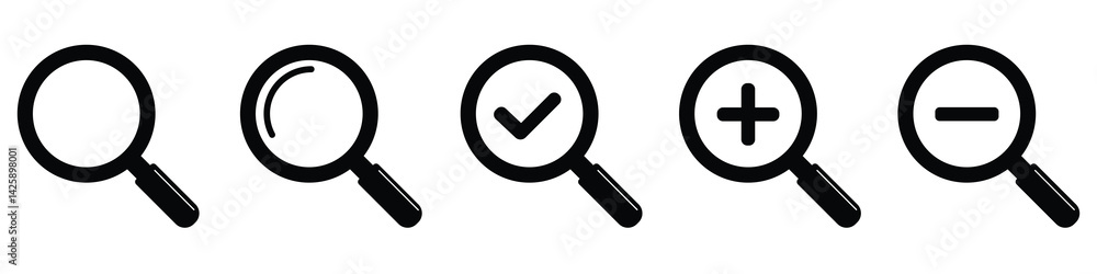 Magnifying glass icon set. Search icon Set. Zoom, Search, Find icon. Vector illustration Magnifying glass icon set. Search icon Set. Zoom, Search, Find icon. Vector illustration
