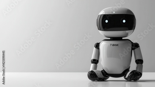 Obraz na płótnie T-Bank A sleek, modern robot figure sitting on a surface with a minimalist design. w salonie