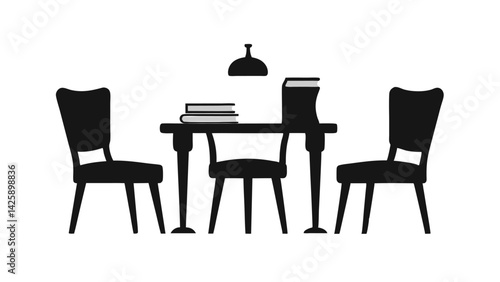 reading table with chairs black silhouette vector