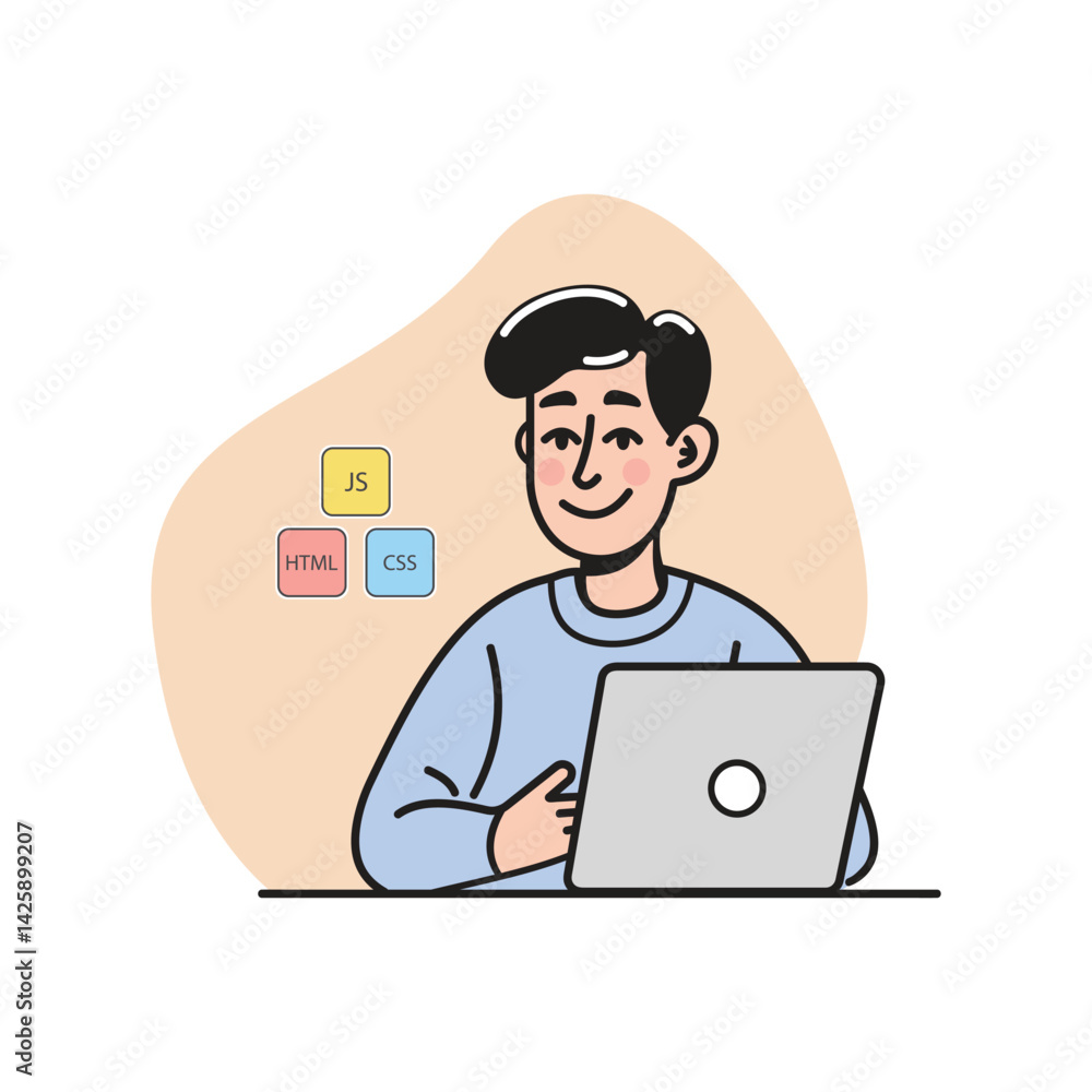 Flat Vector Illustration of a Man Presenting About Programming Flat Vector Illustration of a Man Presenting About Programming