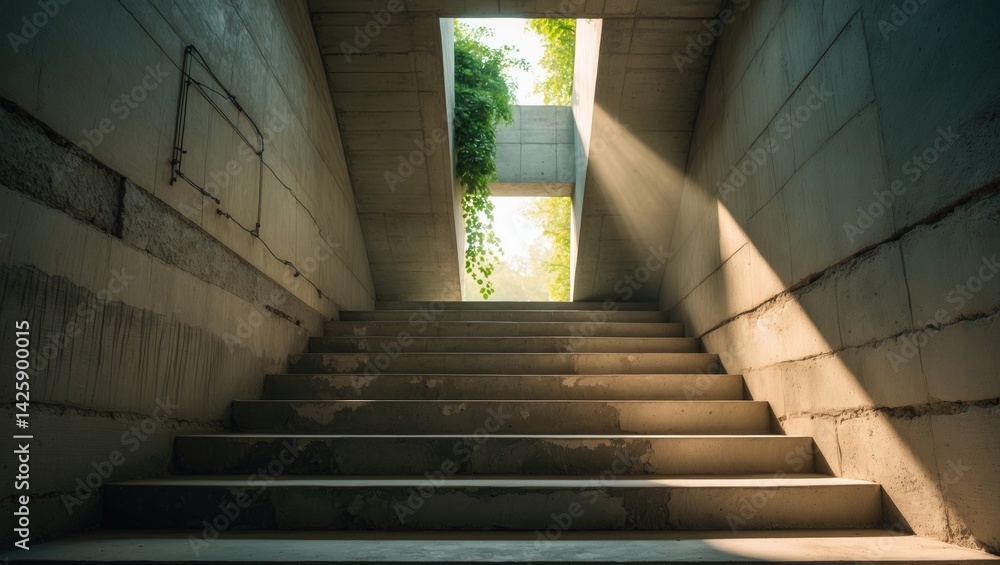 Obraz premium Interior building construction site with stair cement and space for text