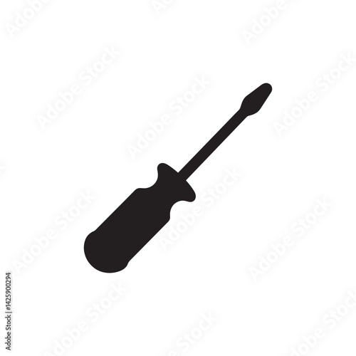 Black Silhouette of a Screwdriver Icon Representing Hand Tools, Construction, and Mechanical Work for DIY, Repairs, and Engineering Editable Vector Illustration Isolated on a White Background