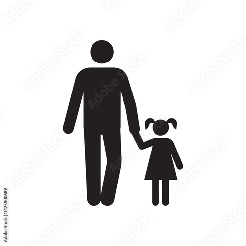 Black Silhouette of an Adult Holding a Young Girl's Hand Representing Care, Guardianship, and Family Bonding for Parenting, Protection, Editable Vector Illustration Isolated on a White Background