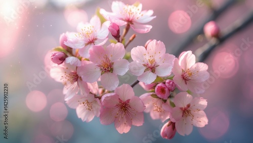 Spring Sakura Blossom with Pastel Bokeh Flowers Background