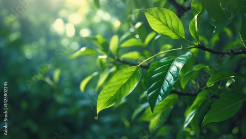 Springtime lushness: branch with fresh young leaves