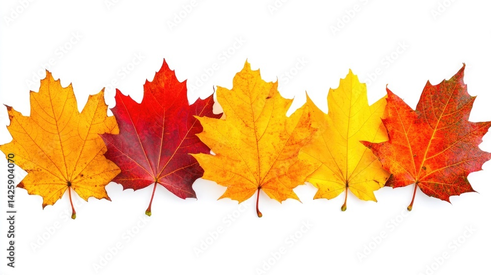 Vibrant array of maple leaves showcasing autumnal color variations isolated Vibrant array of maple leaves showcasing autumnal color variations isolated