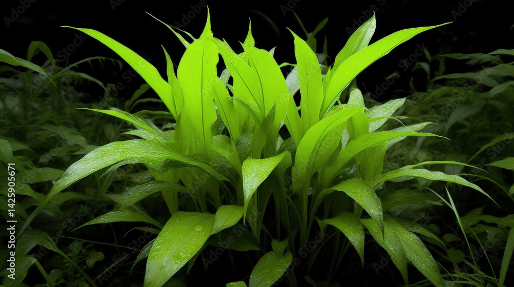 Fototapeta premium Vibrant green lush plant leaves with natural illumination creating a serene atmosphere
