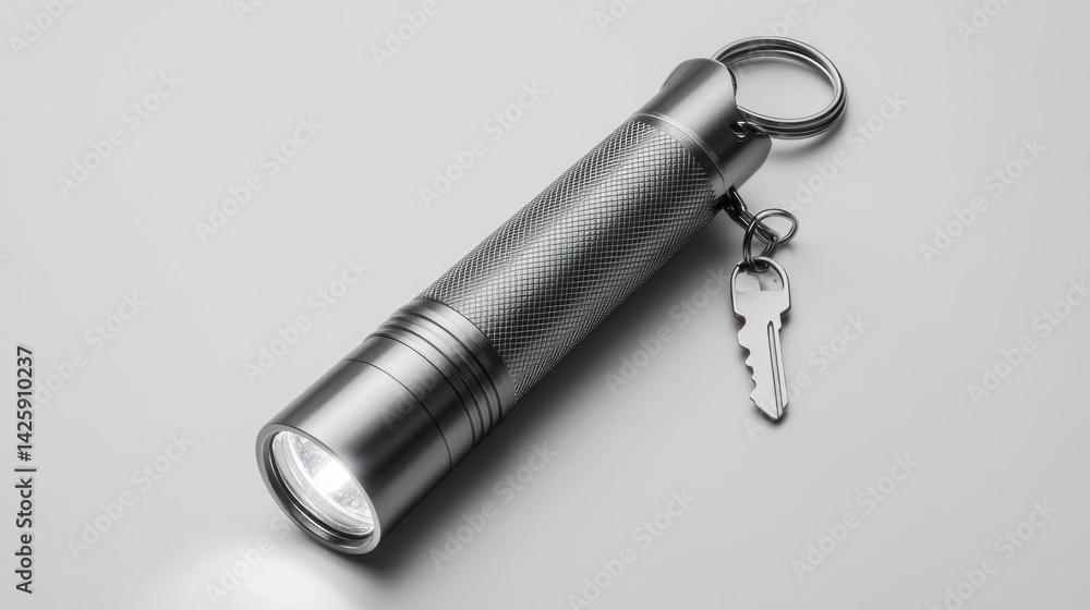 Small, metallic flashlight with keyring attachment Small, metallic flashlight with keyring attachment