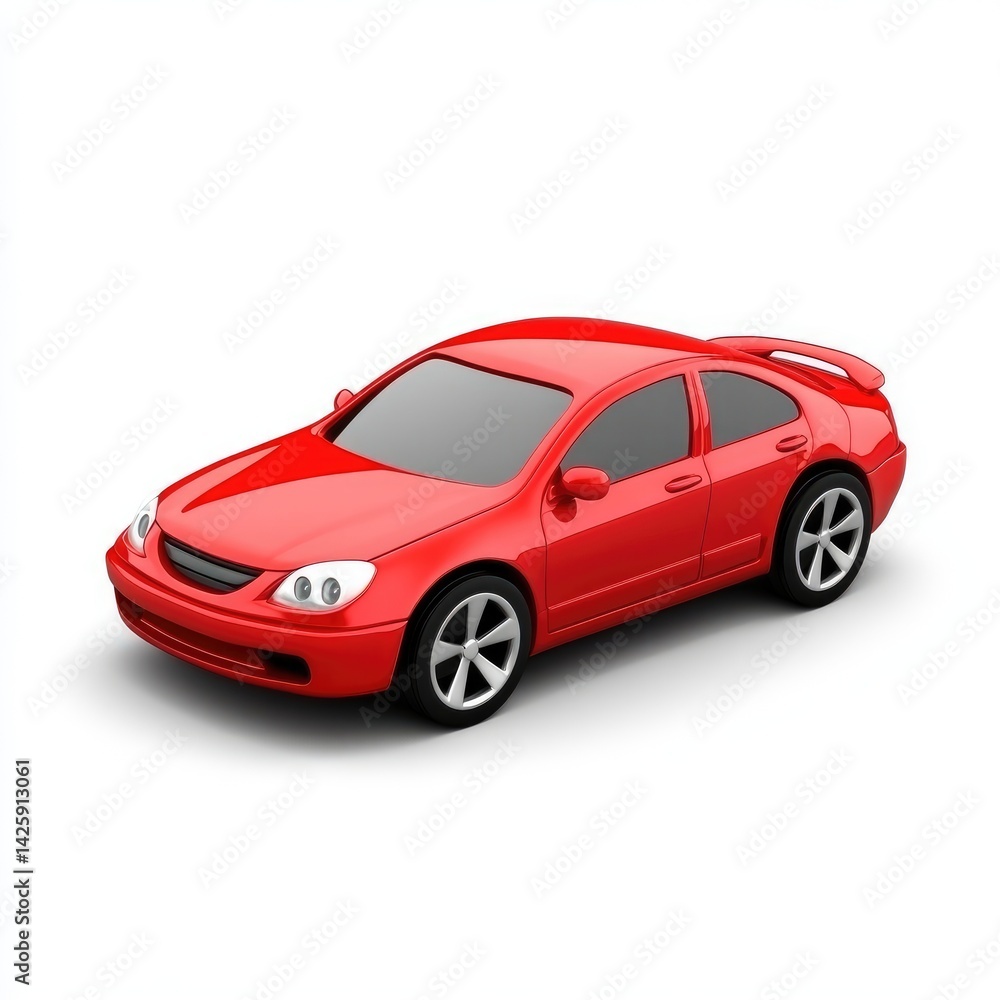 Fototapeta premium A glossy red toy car against a plain white background.