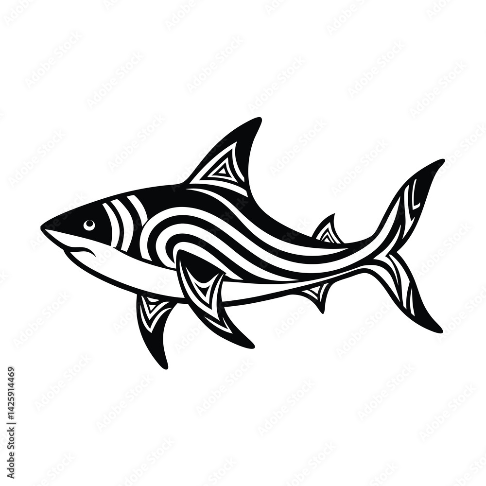 Naklejka premium stunning blacktip shark tribal style scaly texture