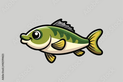  cute fishing sport bass fish. isolated cartoon animal illustration