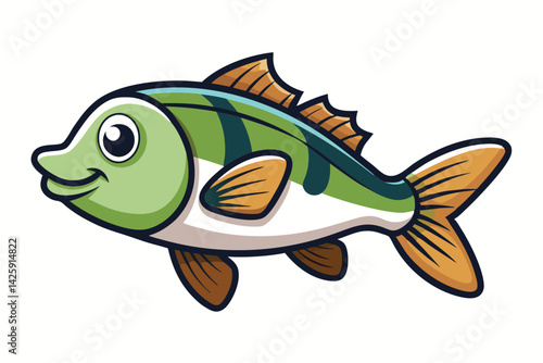  cute fishing sport bass fish. isolated cartoon animal illustration