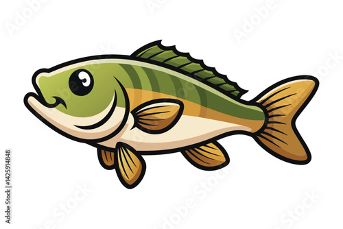  cute fishing sport bass fish. isolated cartoon animal illustration