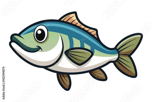  cute fishing sport bass fish. isolated cartoon animal illustration