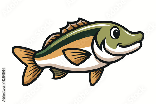  cute fishing sport bass fish. isolated cartoon animal illustration
